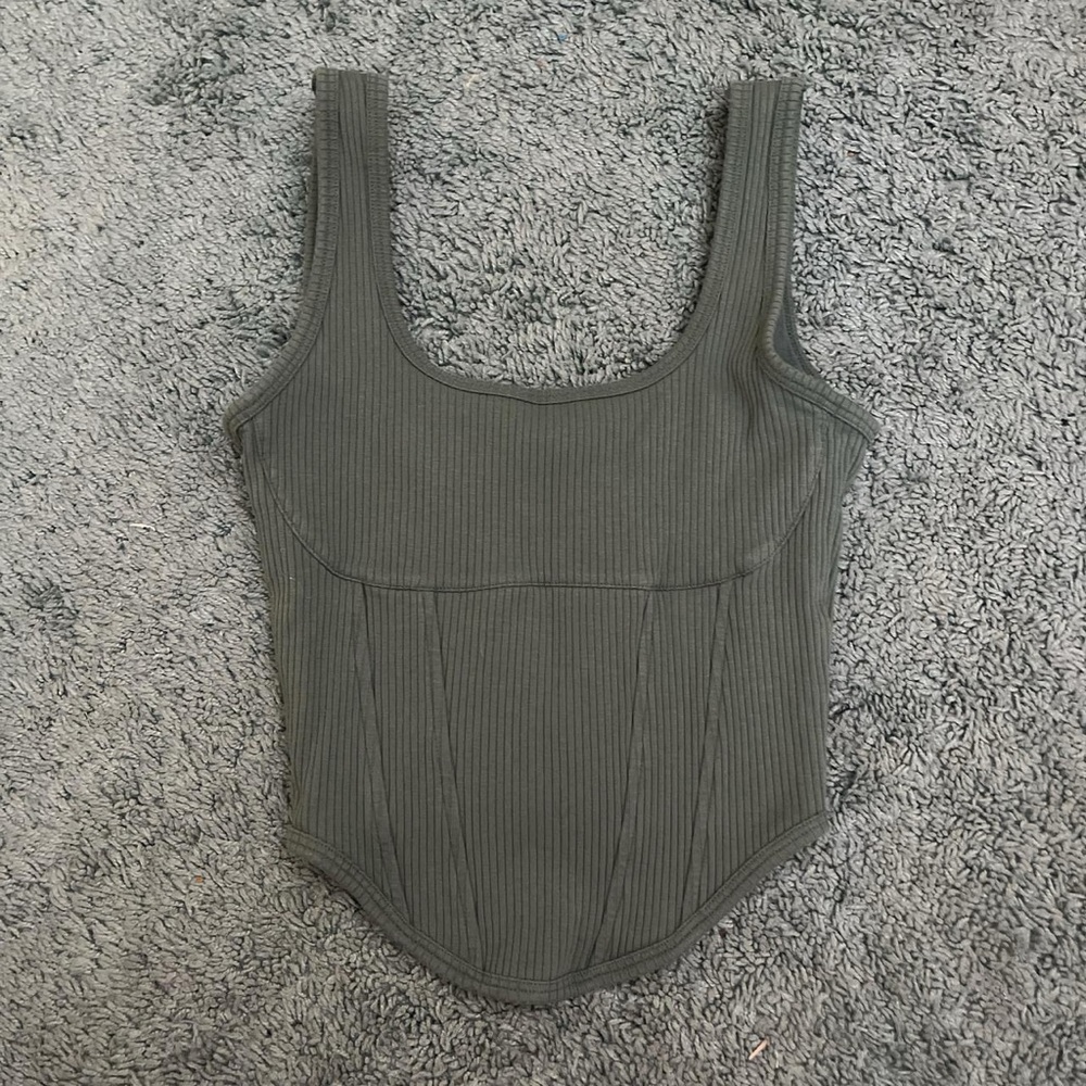 PINK Victoria's Secret Green Ribbed Tank Top